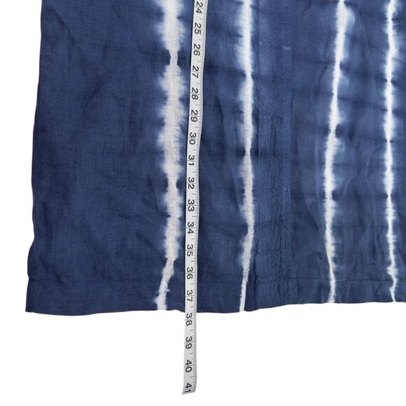 Chicos Blue & White Tie-Dye Linen Open Front Duster Jacket Size 2 (US 12/14) - Picture 6 of 14